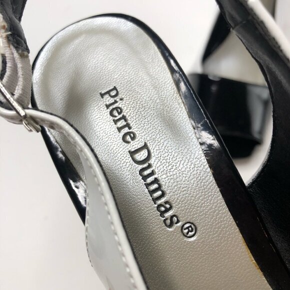 PIERRE DUMAS Black White Colorblock Slingback Peep-toe Slingback Heels Shoes - Picture 4 of 14